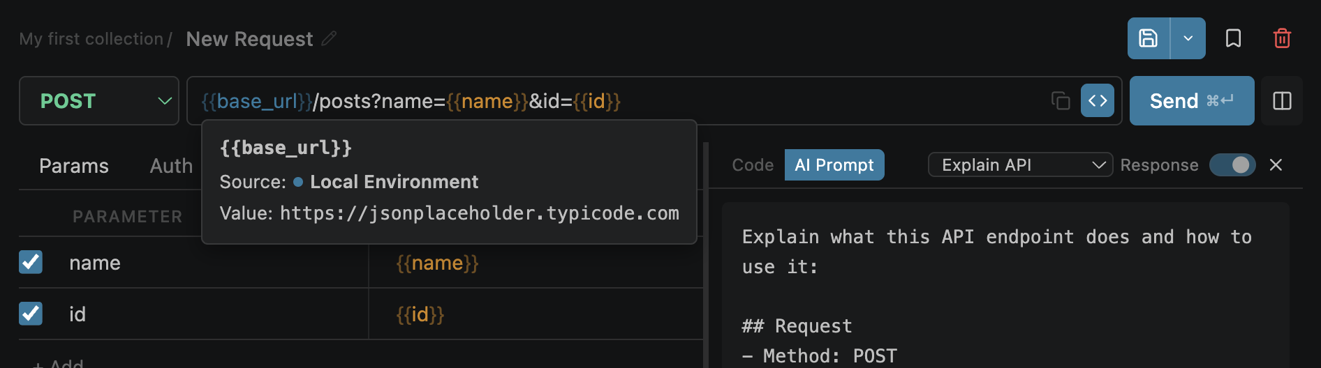 Resolved variable showing value and source on hover